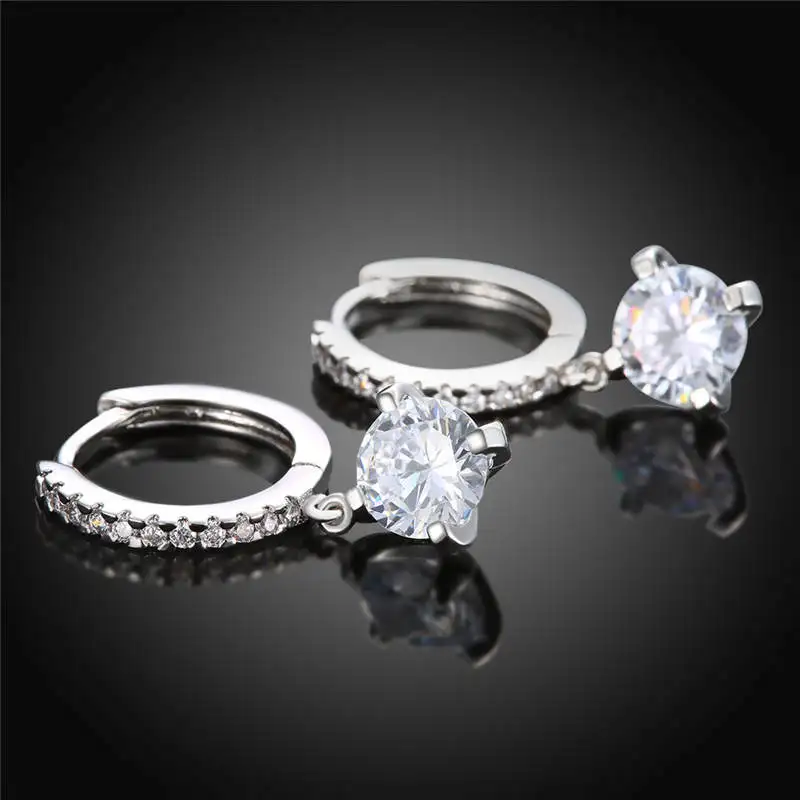 HZYMEZ New Round Circle Zircon Earrings Silver Color Plated Alloy Stud For Women Wedding Jewelery Fashion Jewelry Gifts | Украшения и
