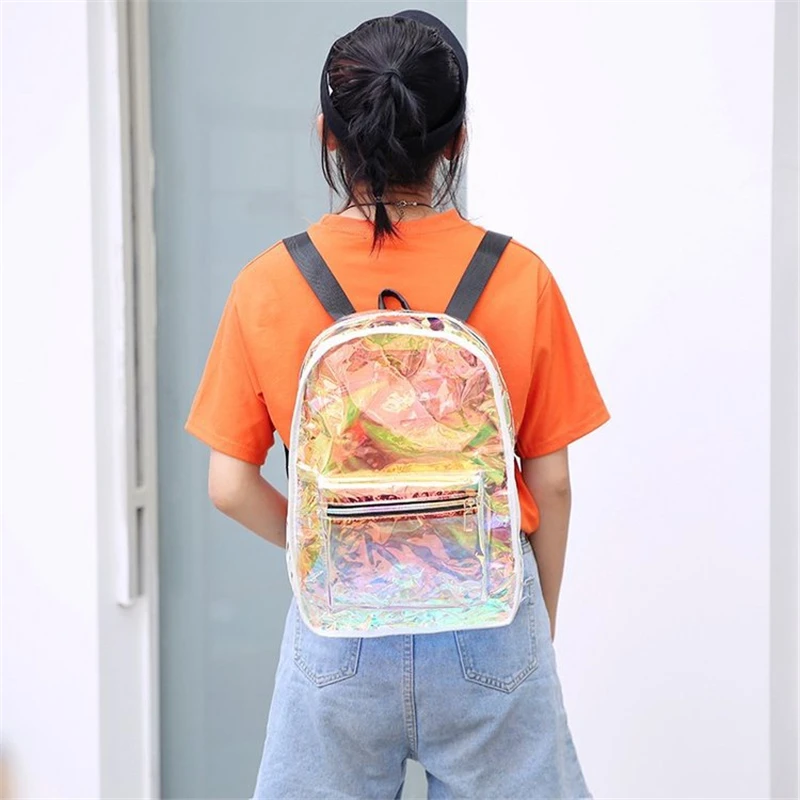 Прозрачная сумка лазерная Mochila модный рюкзак женский студенческий школьный