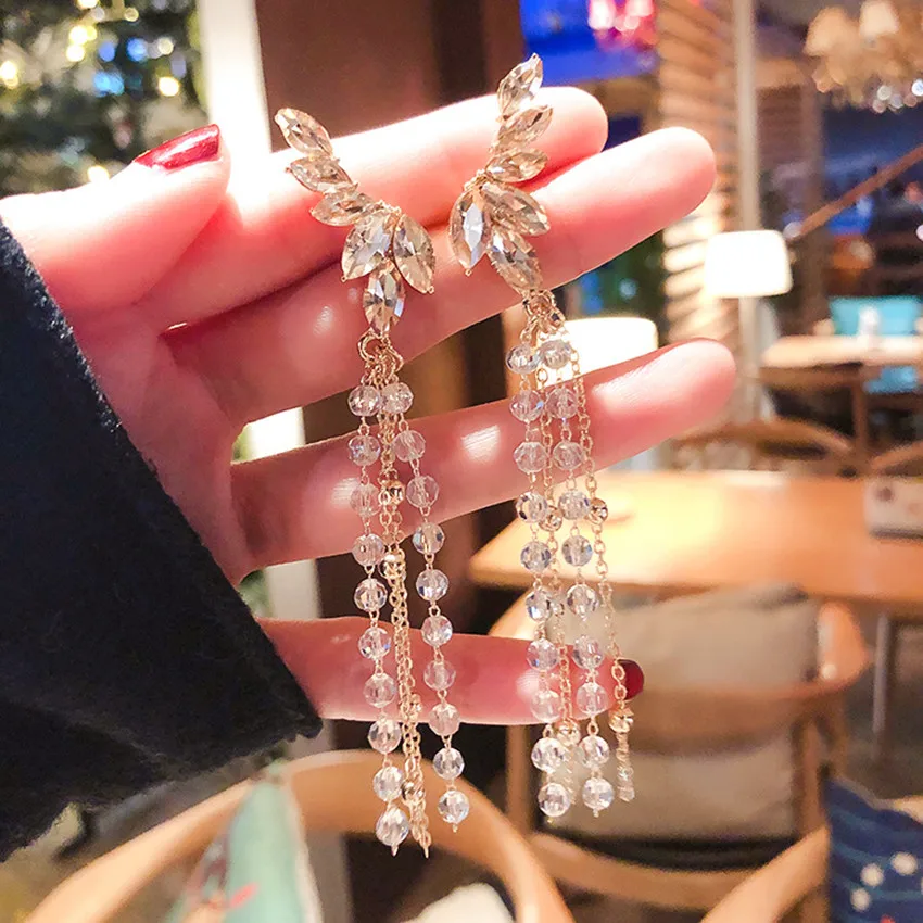 DREJEW Angel Wings Стразы Эффектные серьги Длинная кисточка Рождество 925 золотые