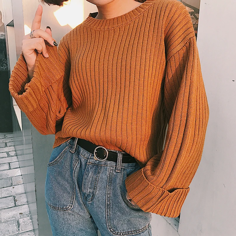 New Knitted Pullover Sweater Women Casual Soft Jumper Pull Femme 2017 Autumn Winter Korean Long Sleeve Striped Solid Knitwear | Женская