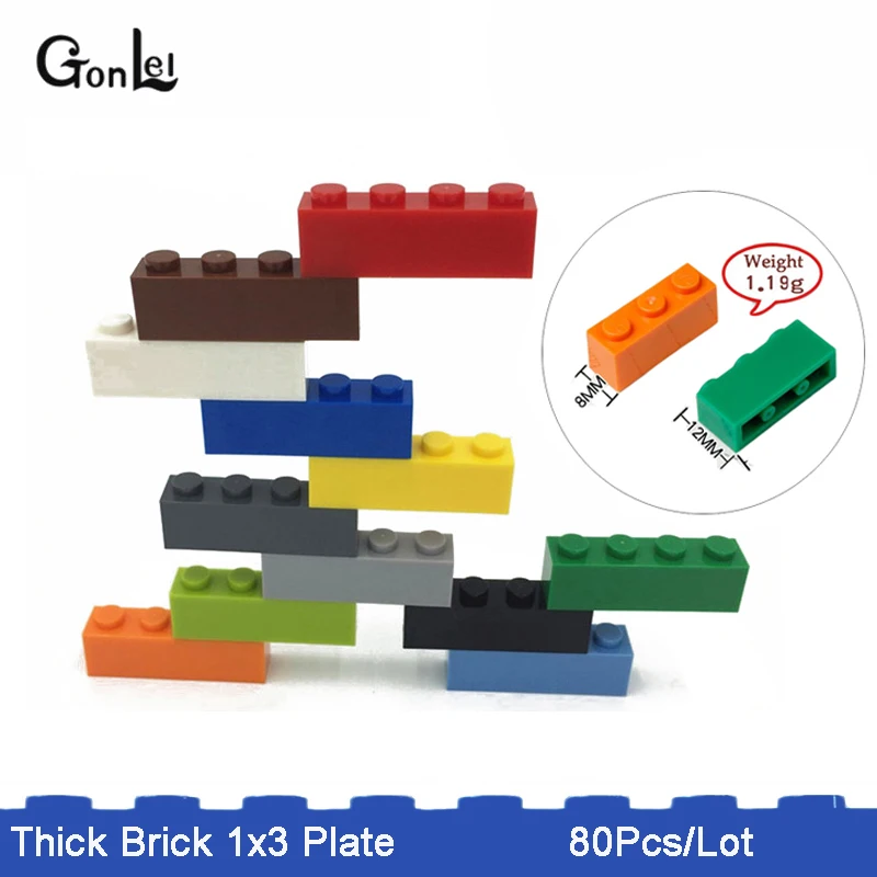 80 шт./партия MOC Brick 1X3 Набор строительных блоков совместимых с 3622 Rebrickable запчасти