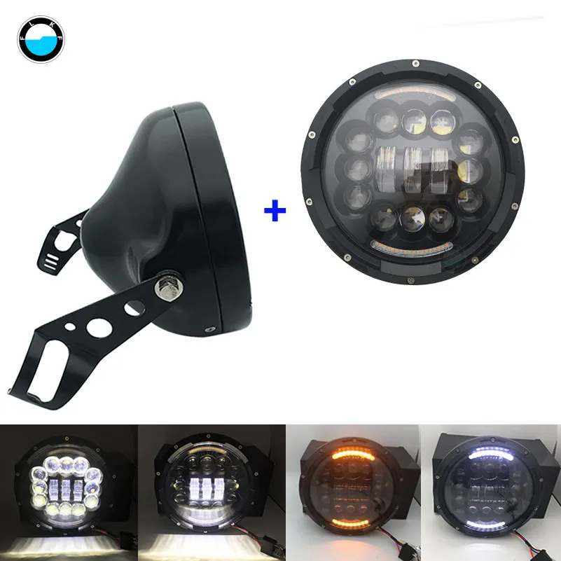 90W black set 7 дюймов 60 Вт точка SAE E9 мотоцикл фары с углом глаз светодиодные фары 7 дюймов корпус ведро отделка кольцо - Цвет: 90W black set