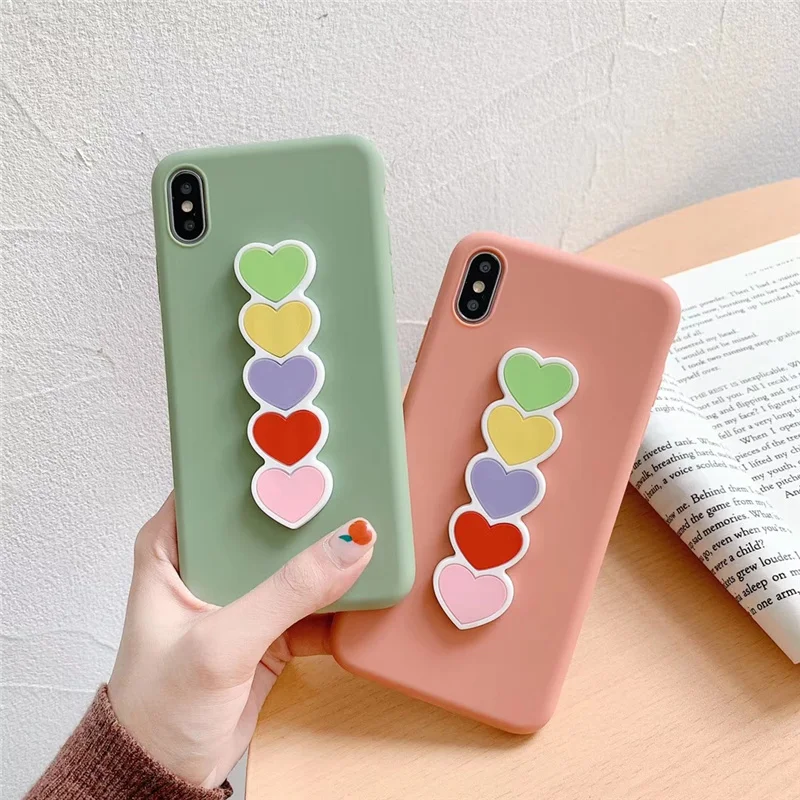 Love heart print bracket women case for iphone6 6s 7plus xs max pink scrub silicon soft cover iphone 6 s 8 7 plus x xr xsmax |
