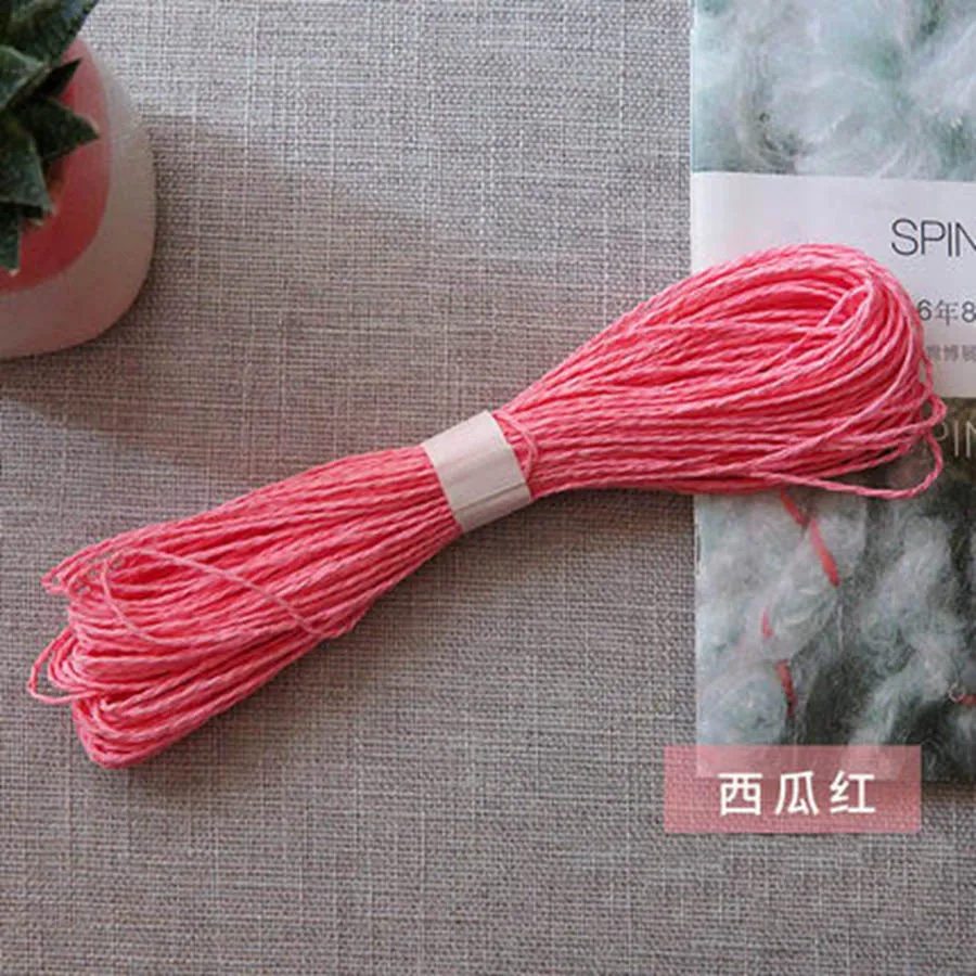 watermelon red 100 г/лот, бумажная пряжа из рафии, пряжа, соломенная веревка для вязания шляп, сумка, витая пряжа, оберточная бечевка, нить, сделай сам, поставщик рукоделия - Цвет: watermelon red