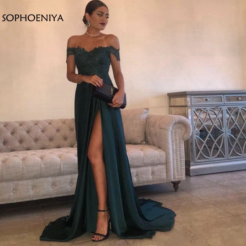 

New Arrival Off the Shoulder Long Prom Dresses with Slit Appliques Formal Pageant Dresses 2021 Vestidos de gala Prom dress
