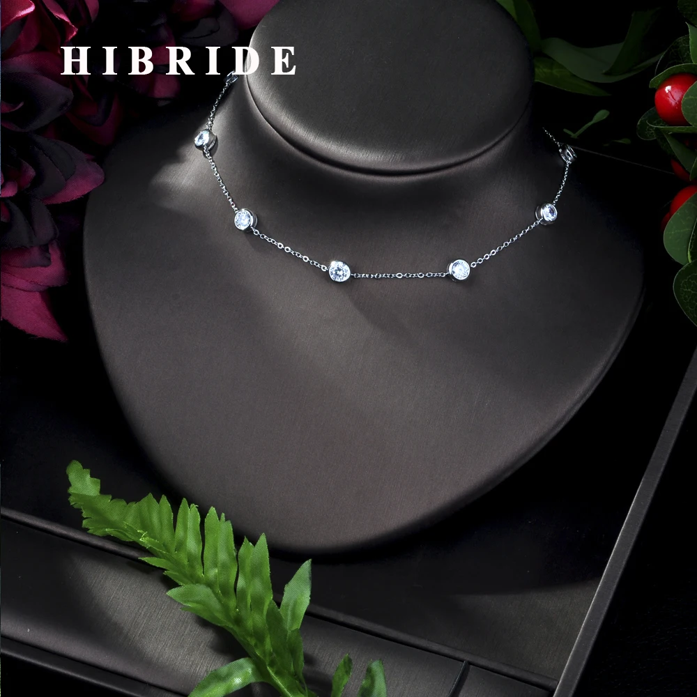 Hibride элегантный круглый фианит кулон ожерелье для невесты модные свадебные