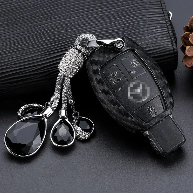 1pcs Carbon Fiber Pattern Silicone Car Key Case Cover For Mercedes-Benz C E S M CLS CLK GLK GL Class Keychain Accessories | Автомобили и