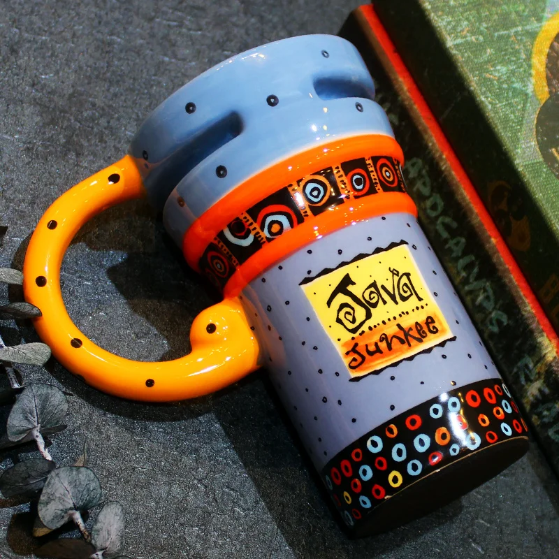 ULKNN Creative Fashion Painted Ceramic Mug With Lid Spoon Milk Coffee Tea Cup Couples Lover Nice Gifts Mass Capacity Drinkw | Дом и сад