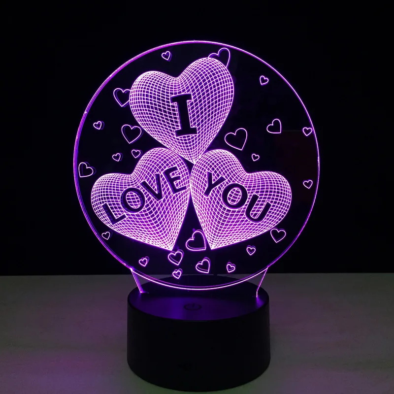 Цветной сенсорный акриловый 3D светильник I LOVE YOU светодиодный Ночной с 7 цветами
