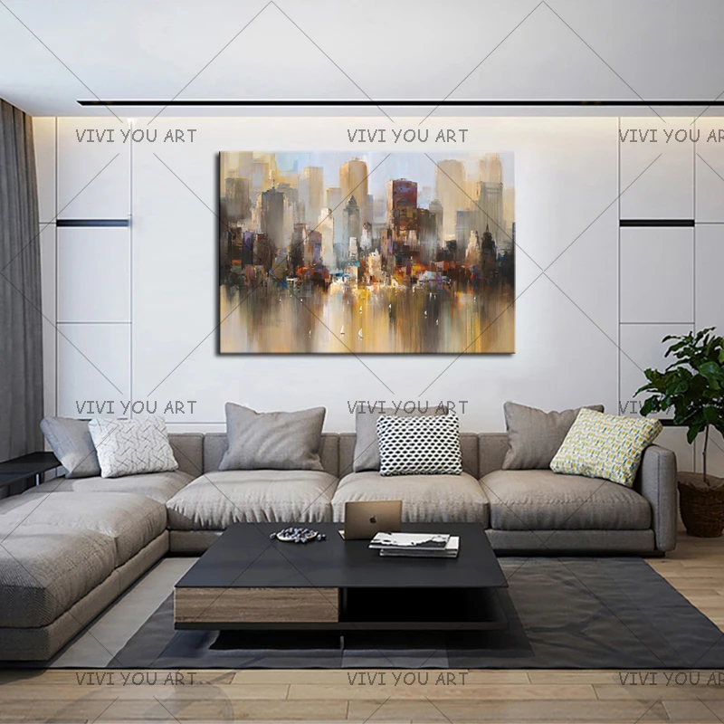 Skyline art 100% ручная работа картина маслом пейзаж Нью Йорк горизонт абстрактная на
