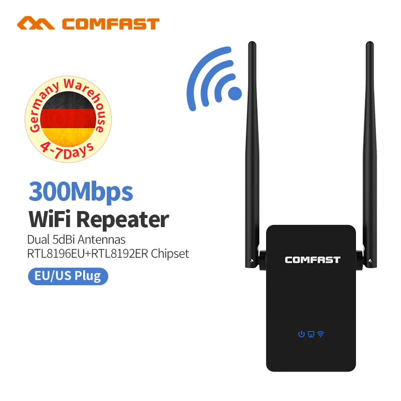 Мини Wi-Fi повторитель 300 Мбит/с беспроводной сетевой 2 * 5dBi антенна Wifi Усилитель