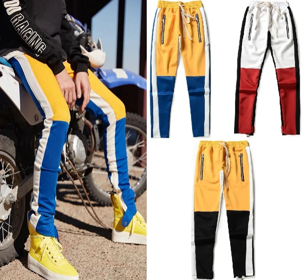 

streetwear kanye west Men patchwork Elastic waist Joggers Trousers Side zipper Mens Fashion Hip hop casual pants Sweatpants