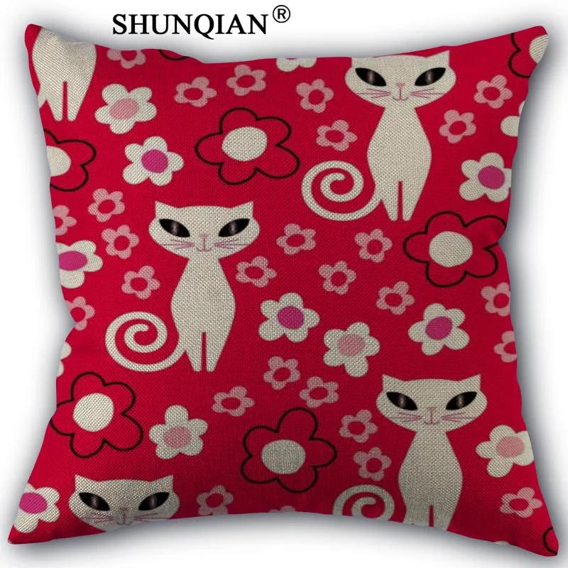 

Linen Cotton Pillowcase cute cat Printed Pillow Cover Home Textiles Decorative Pillowcase Customize Gift 45x45cm one side