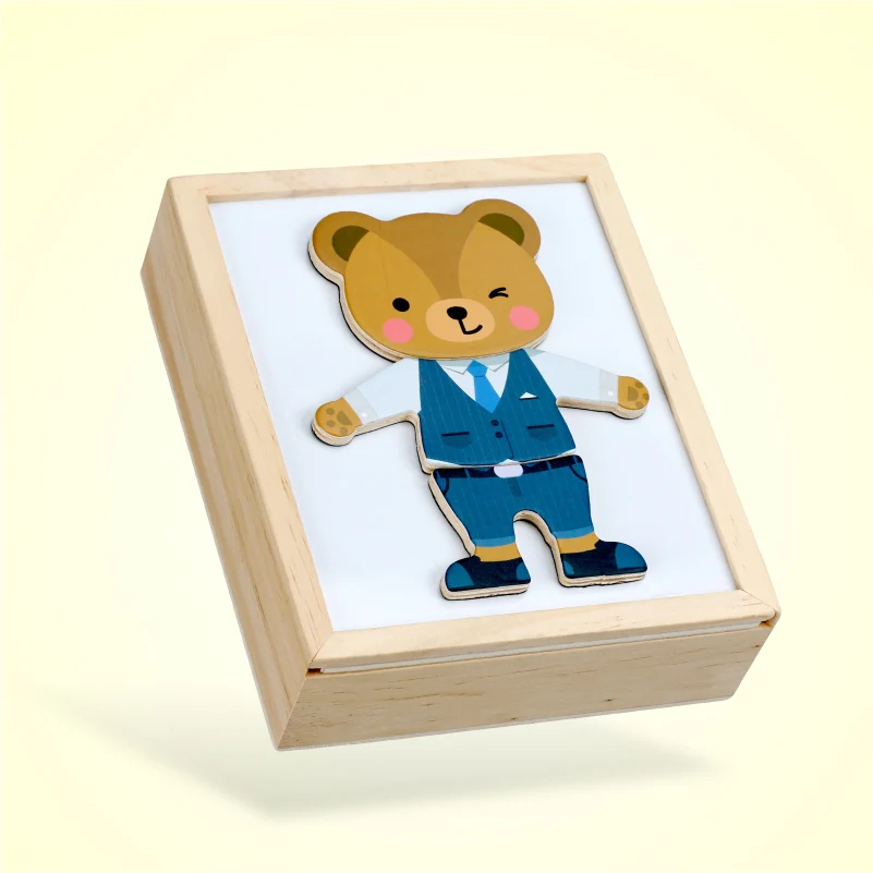 Magnetic Cartoon Bear Change Clothes Children Wooden Toy Puzzles Kids Educational Dress Changing Jigsaw Puzzle Toys For Children