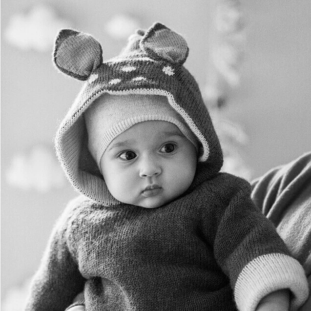 Свитер для новорожденных милый кардиган с капюшоном и ушками оленя трикотажное