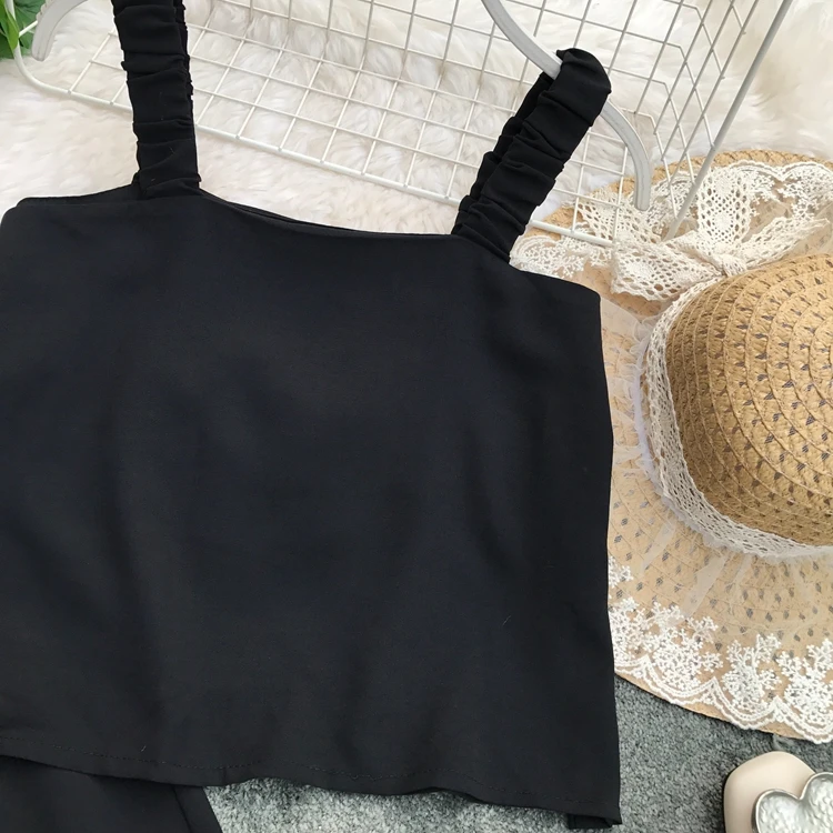 ALPHALMODA/ Летняя женская Свободная майка+ широкие брюки, повседневный комплект из 2 предметов, однотонный наряд с шортами, брюки, комплект из 2 предметов
