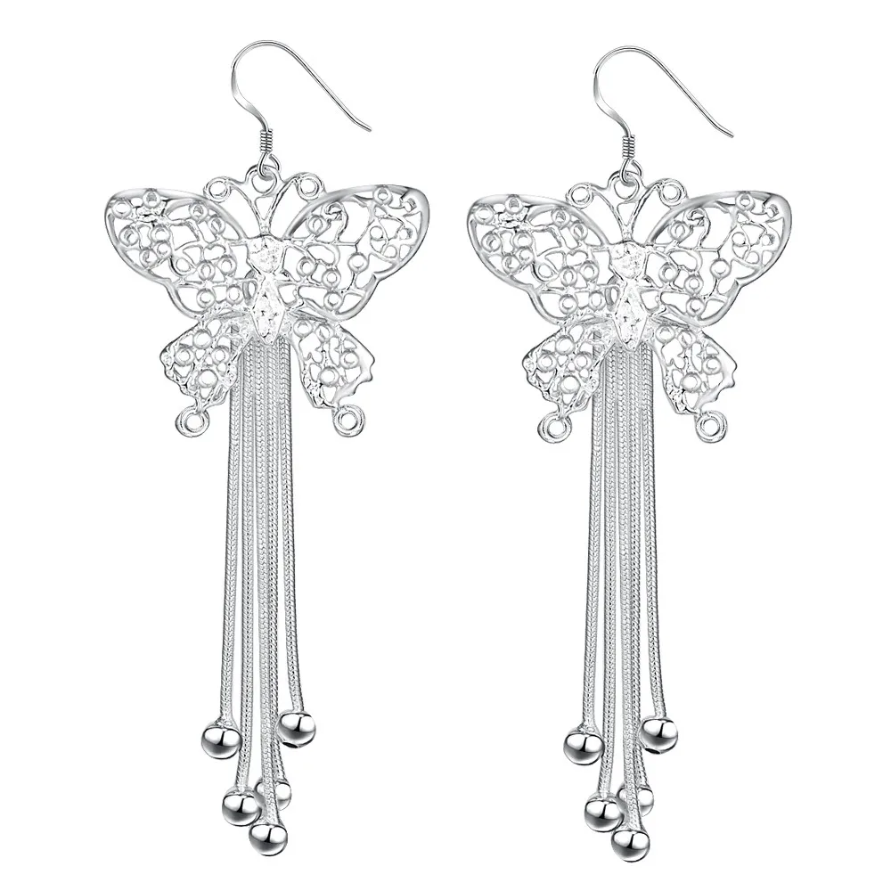 Высококачественные серебряные серьги с бабочками и кисточками для женщин модные