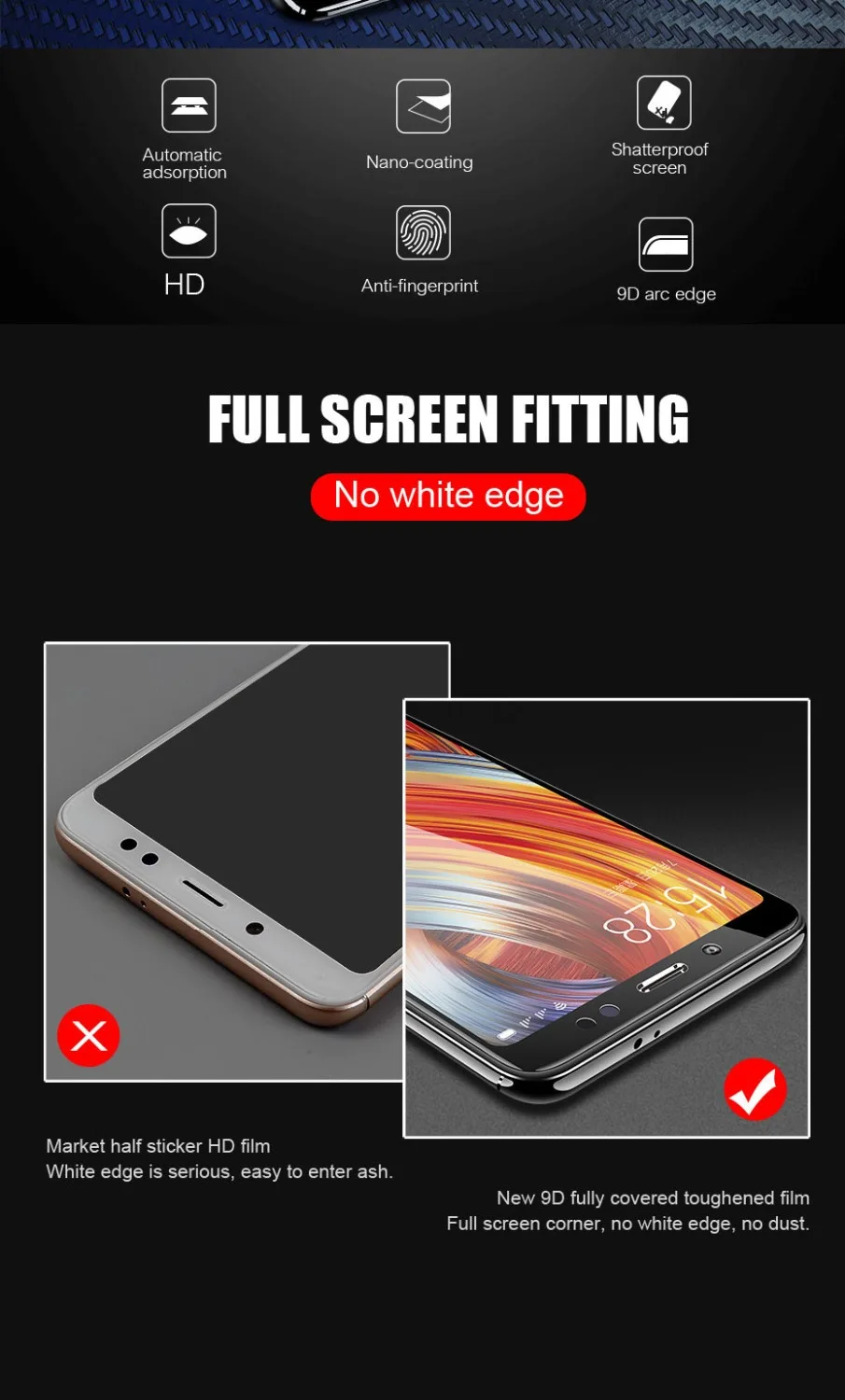 9D полное покрытие закаленное стекло для Xiaomi Redmi 4X 5A Note Защита экрана 5 Plus 6 Pro