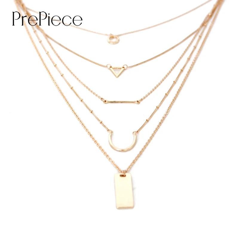 Prepiece новый простой геометрический золото Цвет multi Слои сплава кулон Цепочки и