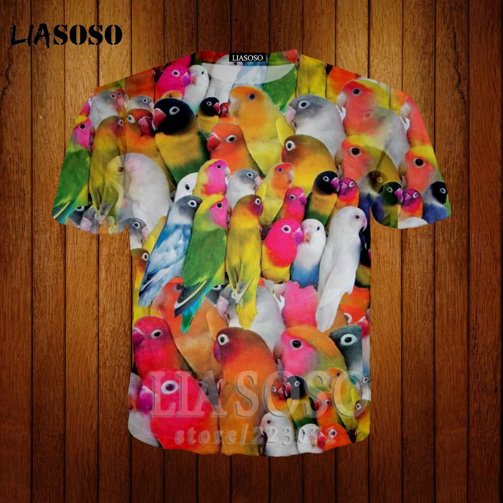 LIASOSO попугай футболка Для мужчин с цветами хип хоп Футболка брод 3d принтом