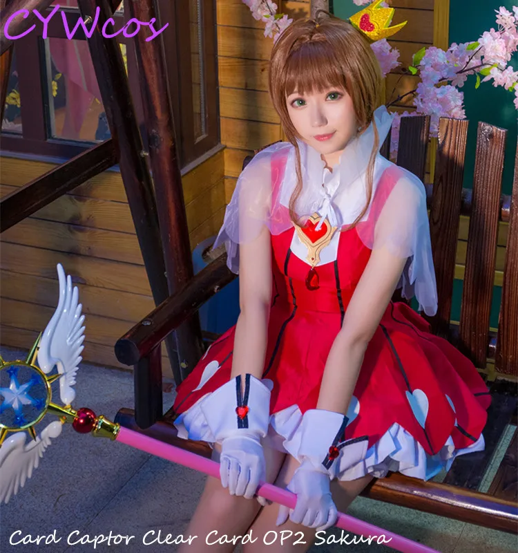 Карточка Captor Clear Card OP2 Sakura Cosplay Костюм Красная роза женское летнее платье униформа