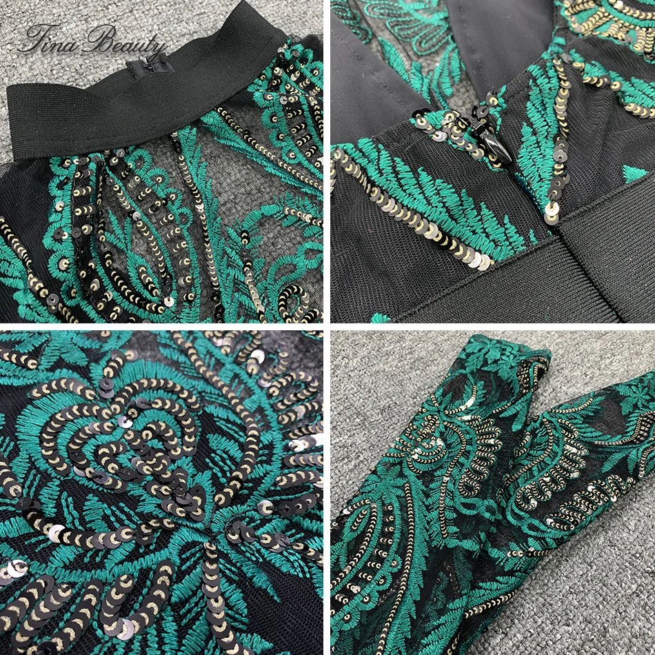 

Embroidery Elegant Lace Sequin Dresses Turtleneck Petal Full Sleeve Women's Mini Dress Backless Sexy Sheath Stretch Vestidos