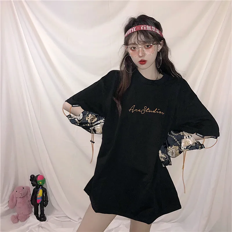 Новинка 2019 Футболка Harajuku Ulzzang шифоновая Свободная Толстовка большого размера с