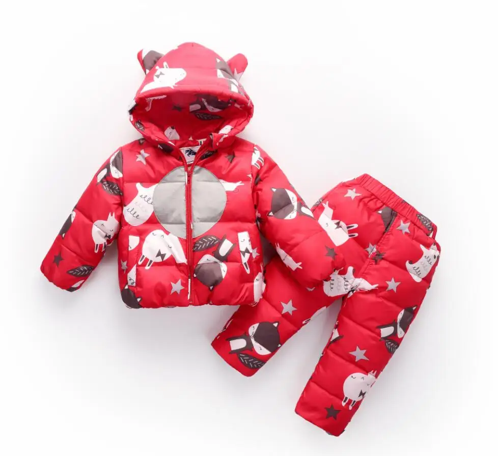 2018 Children Set Boys Girls Clothing Sets Winter 2-3 Year Down Jacket + Trousers Waterproof Snow Warm kids Clothes +Pants |