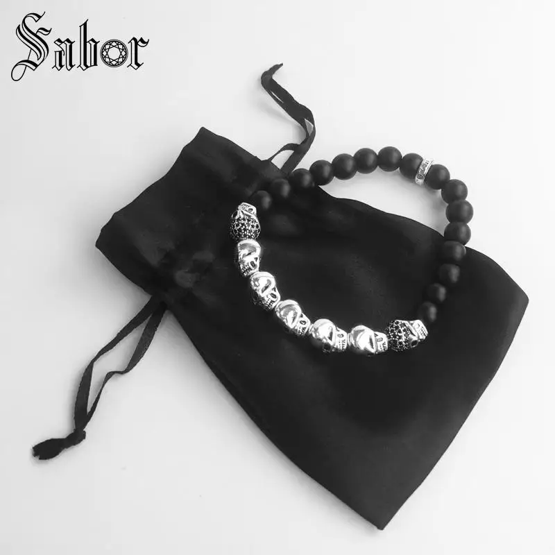 Томас Черный Камень Череп проложить бусы браслет обсидиан Матированный новая