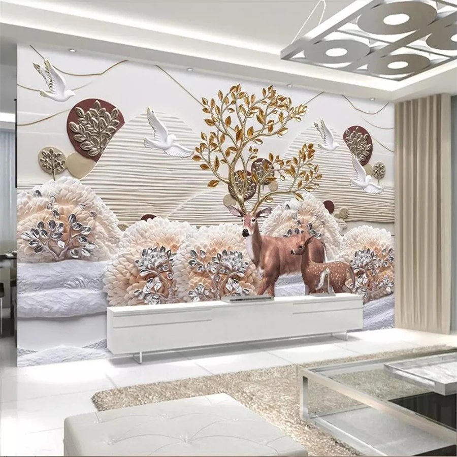 

beibehang Custom wallpaper 3d photo mural Nordic landscape woods elk embossed background wall papers home decor papel de parede