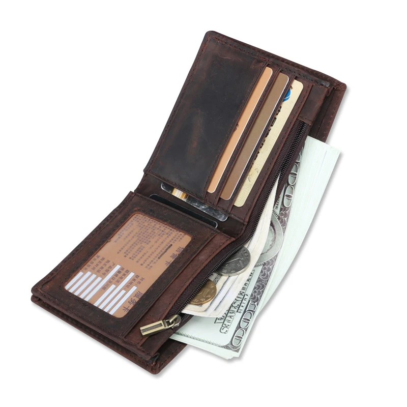 Мужской кошелек Crazy Horse из натуральной кожи винтажный на молнии держатель для