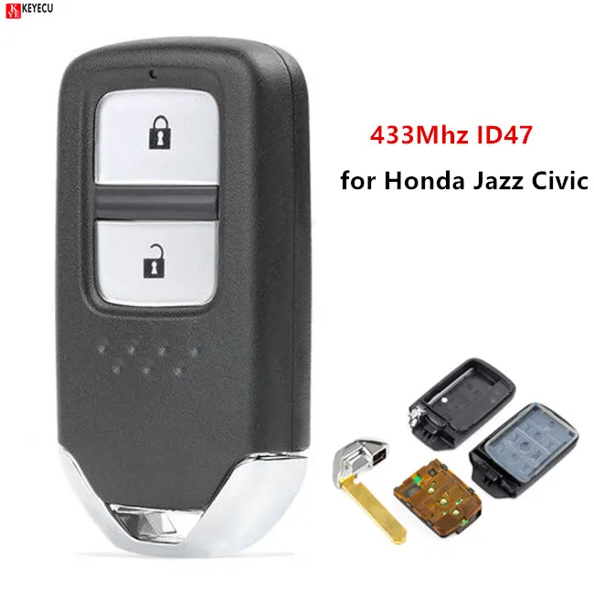 Keyecu Новый Сменный дистанционный ключ с 2 кнопками FSK 433 МГц ID47 чип для Honda Jazz Civic 2014