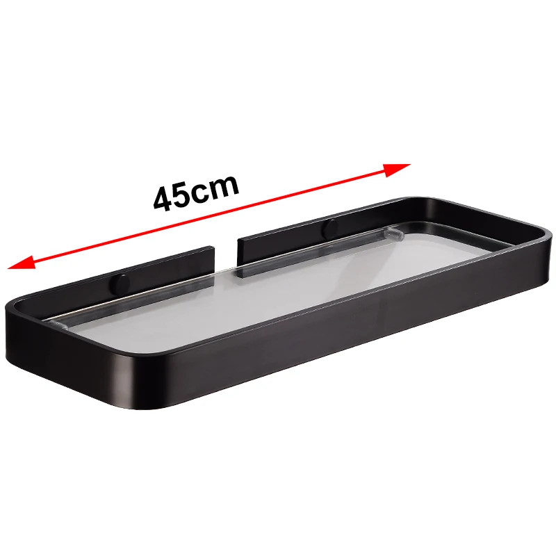 Black45cm Стеклянная полка для ванной, органайзер, алюминиевые полки для ванной, стойка для хранения душа, декоративная угловая полка для шампуня, настенная - Цвет: Black45cm