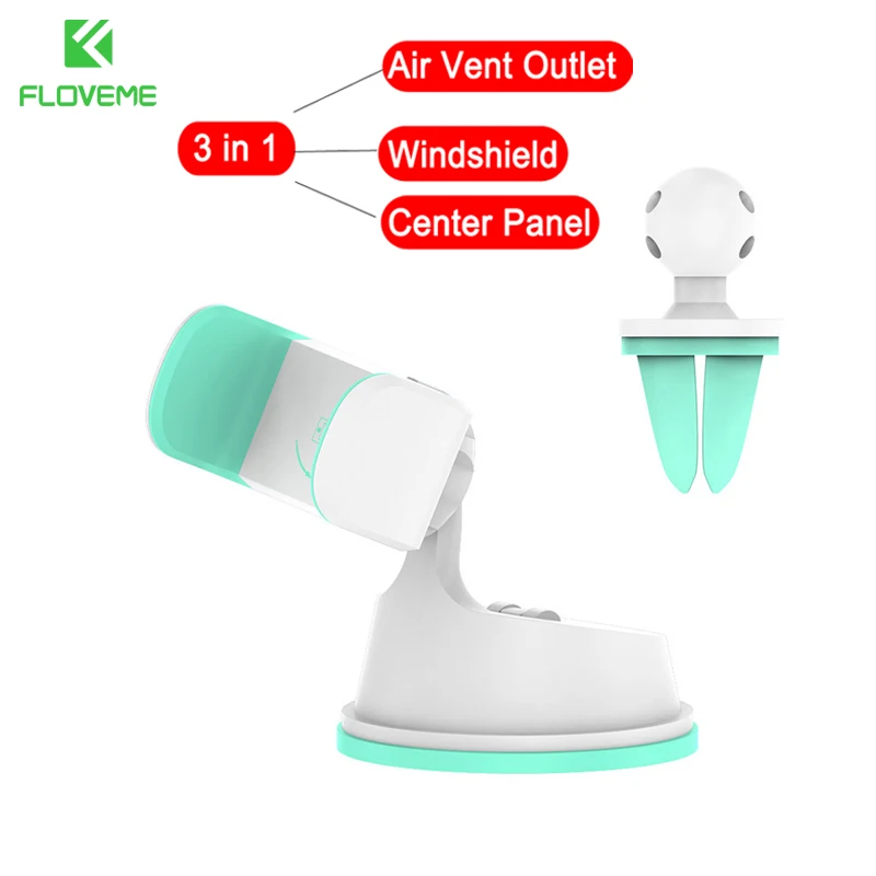 3 in 1 White Green Floveme Универсальный автомобильный держатель телефона на 360 градусов вращения Air Vent Автомобильный держатель для укладки мобильного телефона стенд Поддержка для Iphone держатель для телефона в машину - Цвет: 3 in 1 White Green