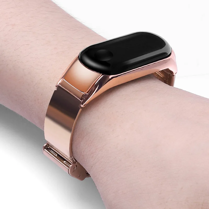 Rose gold Для mi Band 3 4 ремешок металлический Безвинтовой браслет из нержавеющей стали для Xiaomi mi 4 ремешок браслет mi Band 3 браслеты аксессуары - Цвет ремешка: Rose gold