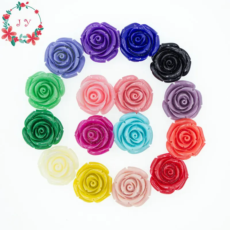 

set of 20pcs Coral Rose Flower Drilled Holes 25mm Assorted Colors Rose Cabochon Eco-friendly Beads for DIY Decor