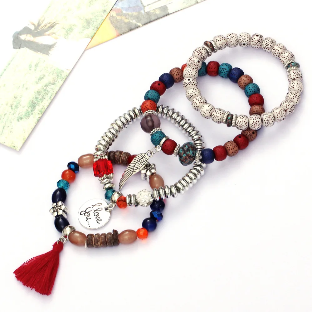 4 шт Boho крылья сердце Подвеска Шарм DIY бусины браслеты Набор для женщин Лава браслет с камнями браслет браслеты удивительная цена