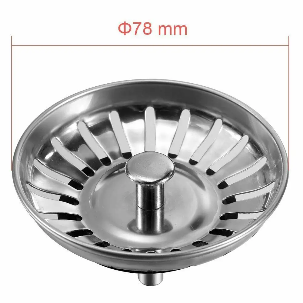 78mm Diameter Stainless Steel Kitchen Sink Strainer Stopper Waste Plug Sink Filter Bathroom Basin Sink Drain Kitchen Accessories