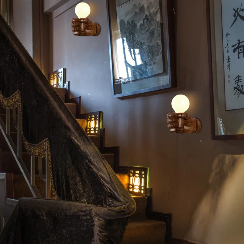 

Art resin fist wall lamp retro loft cafe restaurant bar club lamp pub office study balcony aisle corridor bedside room light bra