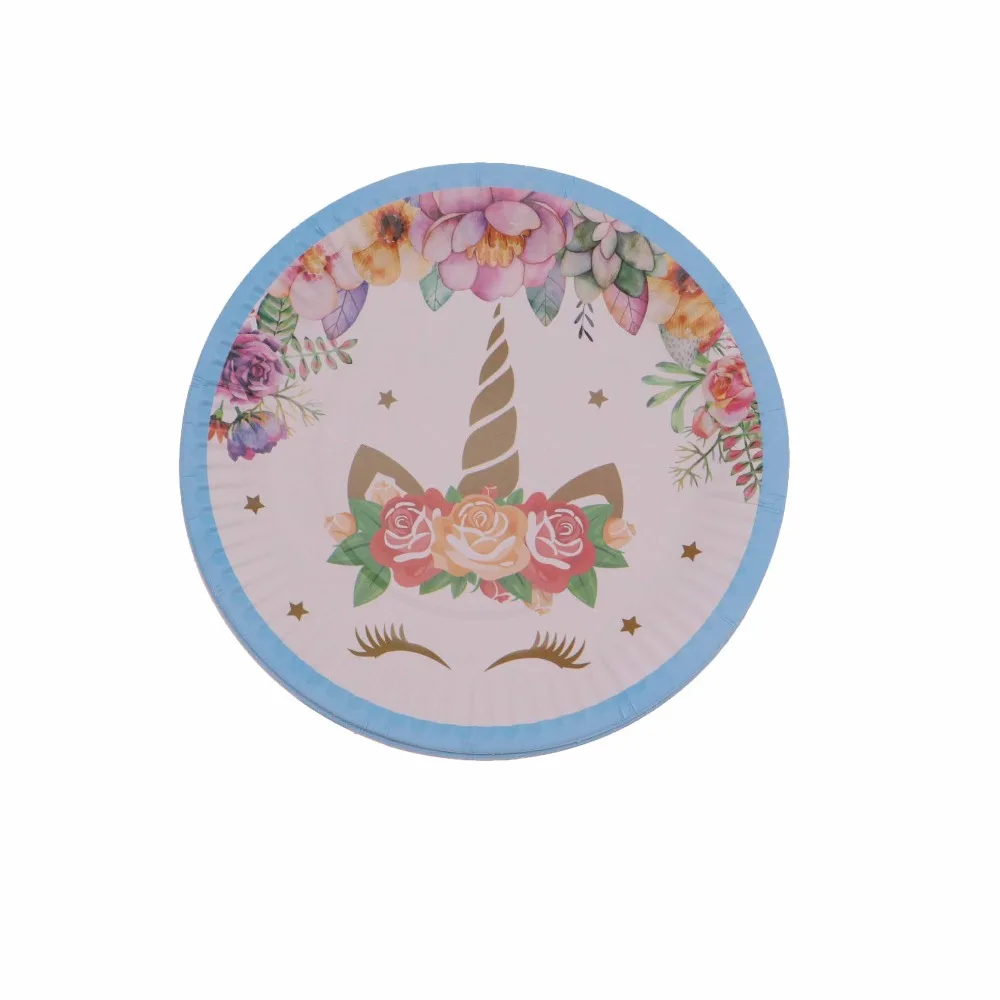 Единорог ресницы синий мультфильм тема одноразовая посуда День рождения