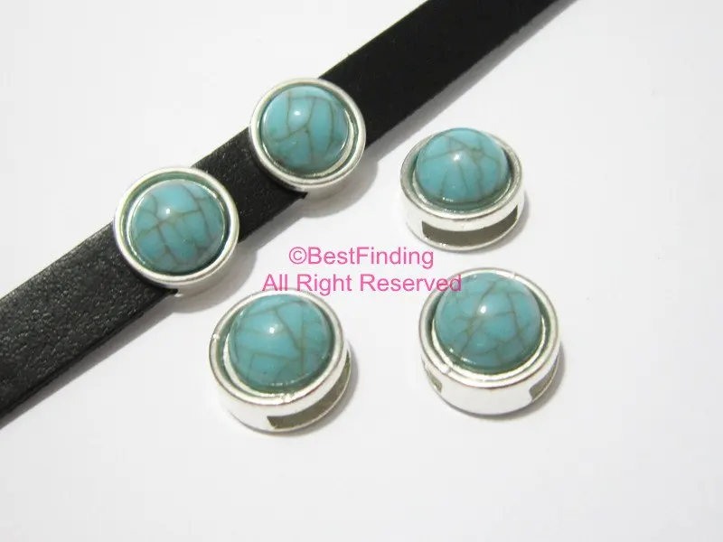 

10mm Flat leather slider Imitation turquoise flat back 10x2mm leather findings