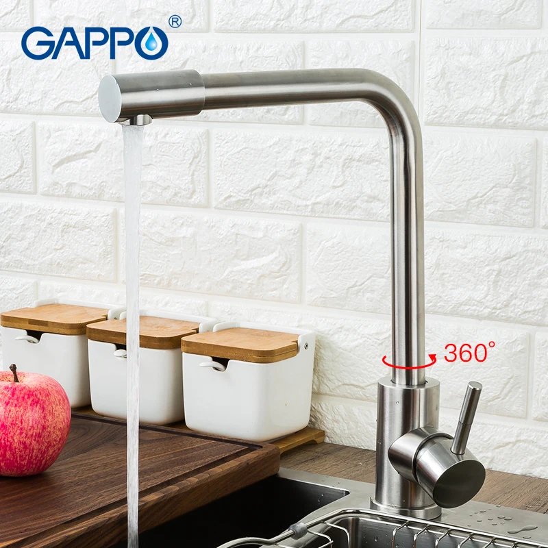 GAPPO 304 кухонный кран из нержавеющей стали с одной ручкой и одним отверстием, смеситель для раковины, кухонный кран, современный кран для горячей и холодной воды