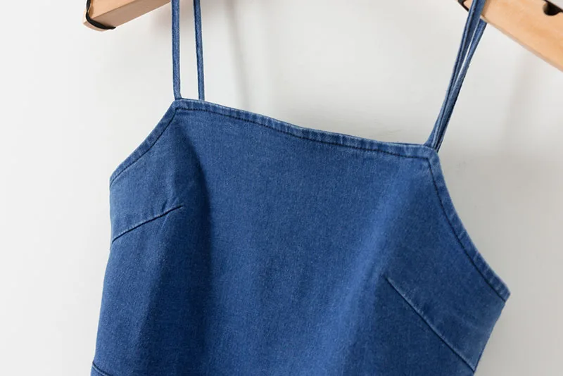 SheMujerSky Blue Denim Sexy Tops For Women Strap Tank Tops Female Slip Crop Tops Camisole
