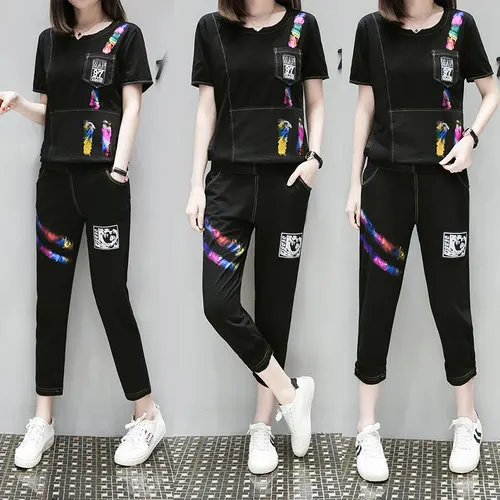 

Plus Size Two Piece Outfits Casual Tracksuit For Women 2 Piece Set Top And Pants Pullover Women's Tracksuits Conjunto Feminino