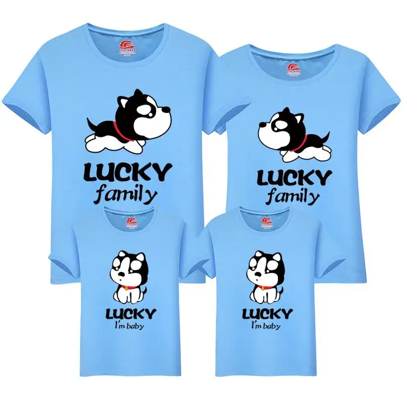 Lucky Dog Качественный хлопок соответствующие Семейные футболки Одинаковые