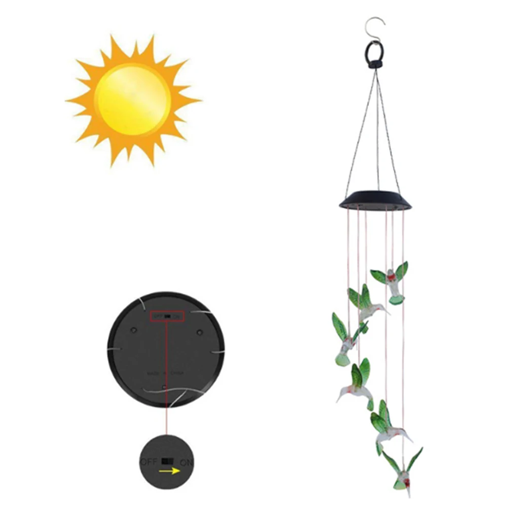 Уличный светодиодный солнечный светильник Hummingbirds стрекоза, домашний садовый декор, солнечный светильник солнечный, меняющий цвет, ветряной светильник с музыкой