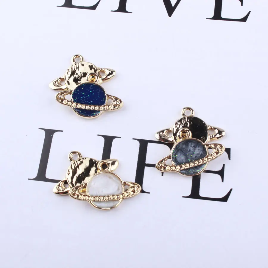 50pcs/lot 15*22mm Enamel planets Charm Oil Drop Zinc Alloy plant with aureole star enamel Pendants DIY Earring Making | Украшения и