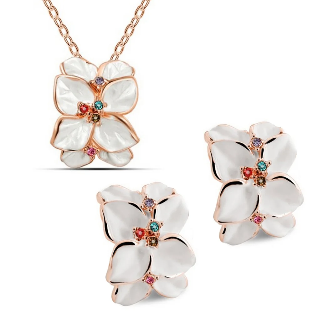

Female high-grade flowers suit black rose pendant necklace earrings set women bride wedding Jewelry Sets