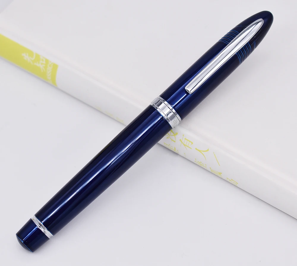 Duke Classic Fountain Pen 911 Dark Blue Big Shark Shape Full Metal Iridium Medium Nib Writing Pen Business Office Home Supplies