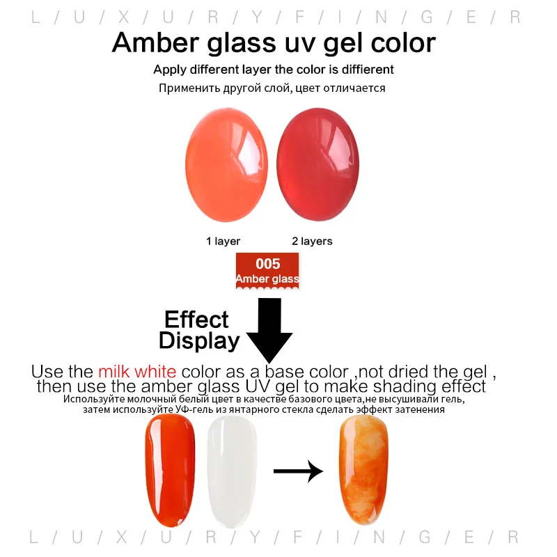 amber color 05 Роскошный палец 1 шт. прозрачное Янтарное стекло УФ гель лак для ногтей DIY Arylic дизайн для дизайна ногтей эффект затенения - Цвет: amber color 05